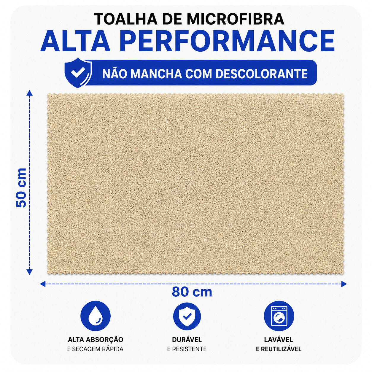 tms008 Toalha Microfibra Bege Profissional 50×80 Antifrizz Não Mancha Coloração e Descolorante – Salão de Beleza - Imagem 1