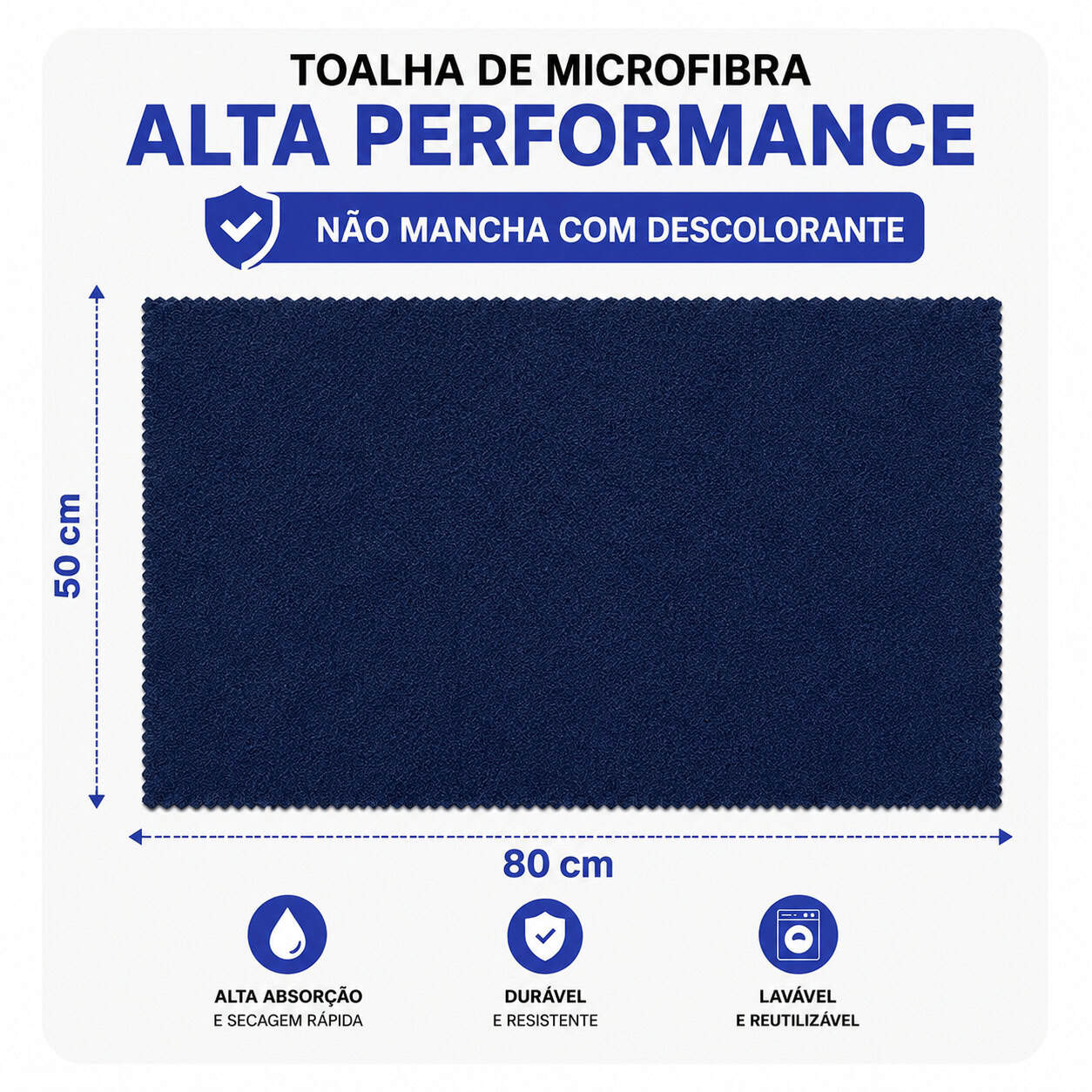 tms009 Toalha Microfibra Azul Marinho Profissional 50×80 Antifrizz Não Mancha Coloração e Descolorante – Salão de Beleza - Imagem 1