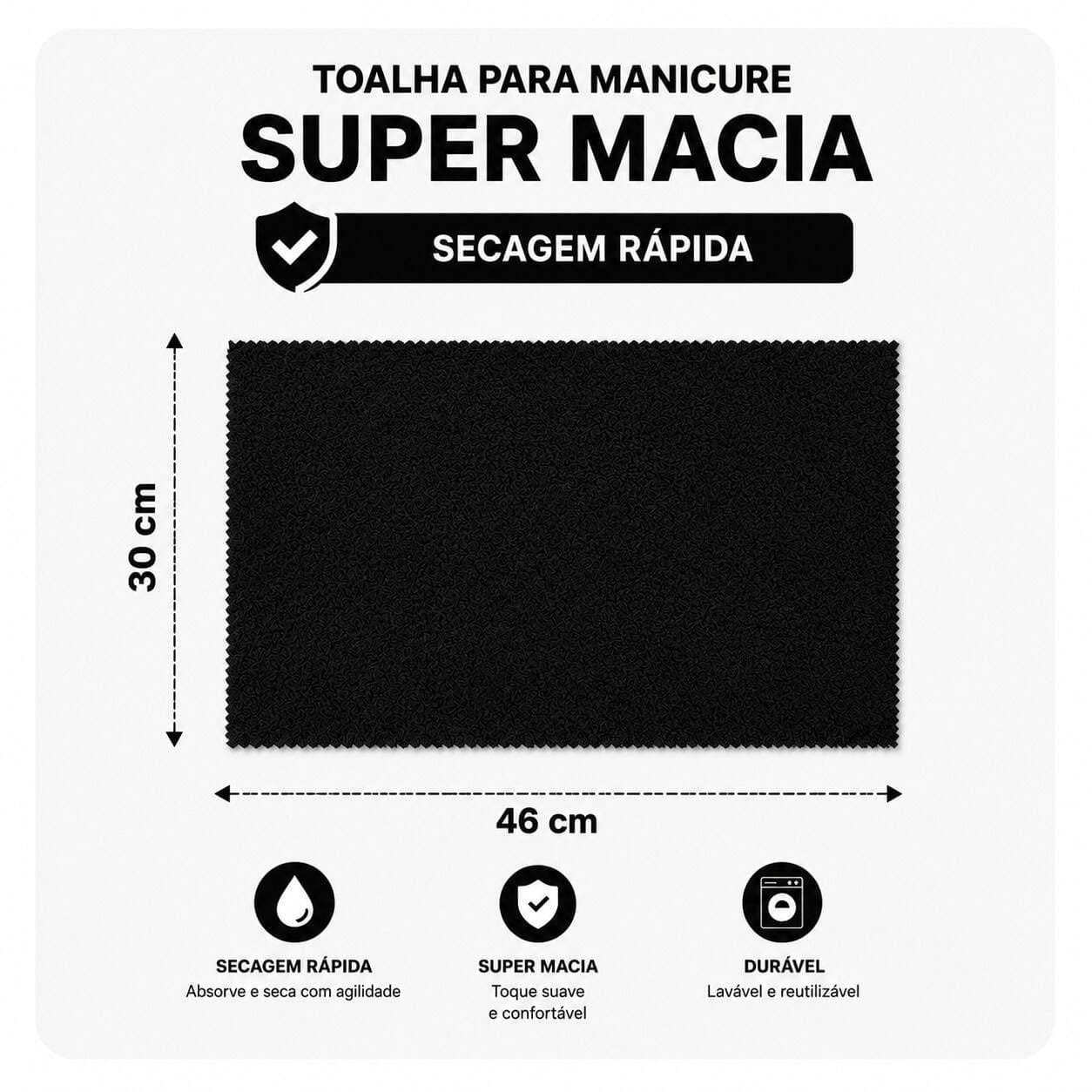 toalha-preta-manicure-1.jpeg Toalha de Microfibra Preta para Manicure 30x46 cm | Super Macia, Alta Absorção e Secagem Rápida - Imagem 1